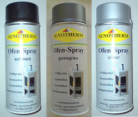 Senotherm Ofenlack-Spraydosen 400 ml  zum Ausbessern, lackieren und reparieren von Rachrohren, Kaminfen uvm. In der Farben schwarz, silber, gussgrau und metallick und Hammerschlag Effekt  verfgbar.